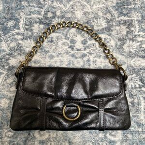 HOBO Black Leather Shoulder Bag with Detachable Chain Strap & Snap Closure